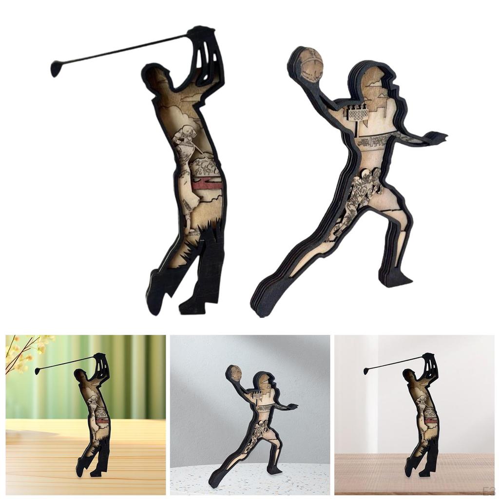 Athlete Figurine Desktop Art Figure Artwork Fans Gifts Player Statue Wood Ornament for Living Room