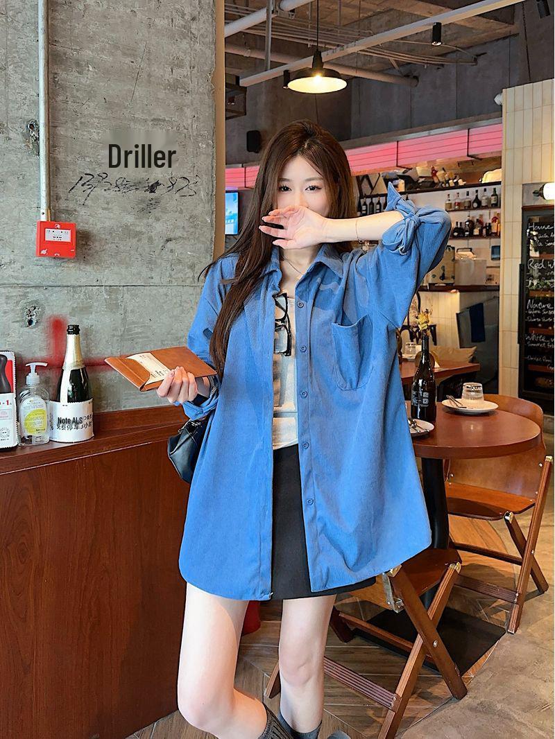 

Высококачественная вельветовая рубашка-поло - Женский шикарный топ класса люкс для весны и осени Large синий