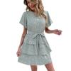 Women's Summer 2025 New Ruffled Crewneck Tie Cake Dress
