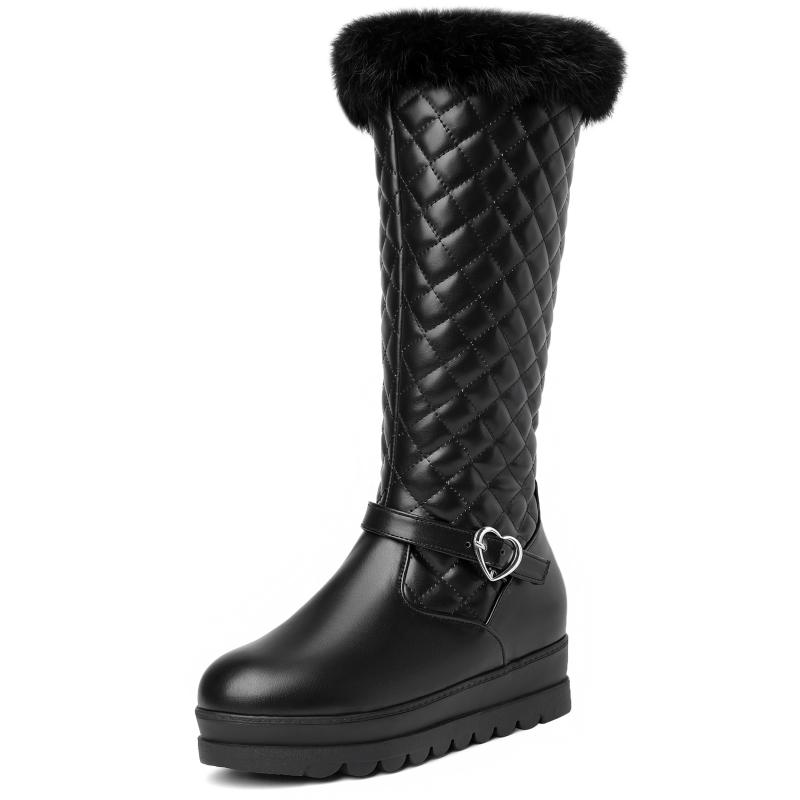 

Модные женские зимние меховые сноубутсы черные белые розовые сапоги до колена для девочек на танкетке с декоративной отделкой обувь дождевая водонепроницаемая 38 чёрный