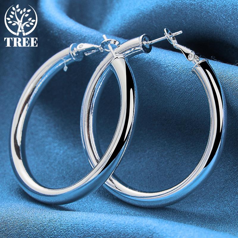 925 Sterling Silver 50mm Round Smooth Big Circle Hoop Earrings Jewelry