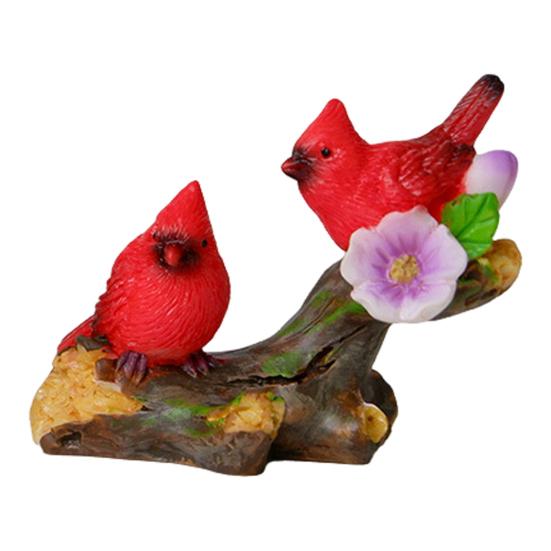 Red Bird Figurine Resin Miniature Red Bird Ornament Decorative Red Birds Perched On Branch Statue for Desktop Moss Micro-Landscape Garden Fence