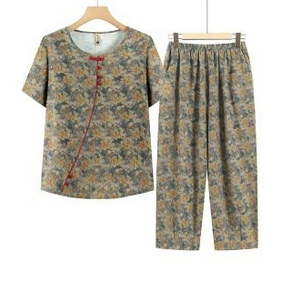 

Mom s Summer Outfit: Short-Sleeve T-Shirt & Pullover Set for Middle-Aged Women 3XL жовтий