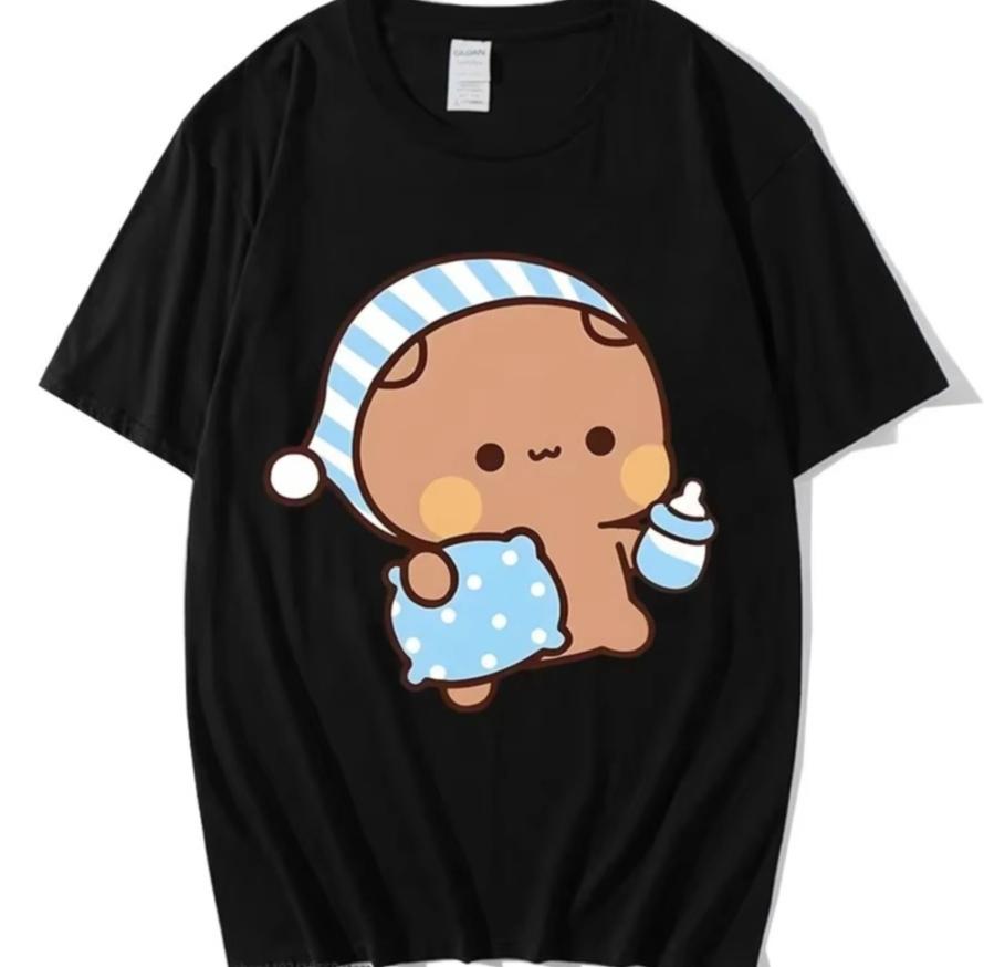Couple Shirts Kawaii Cute Bubu Panda Going To Sleep With Dudu Bear Graphic Tshirt Cotton Unisex Unisex Clothes Long Sleeve Tees