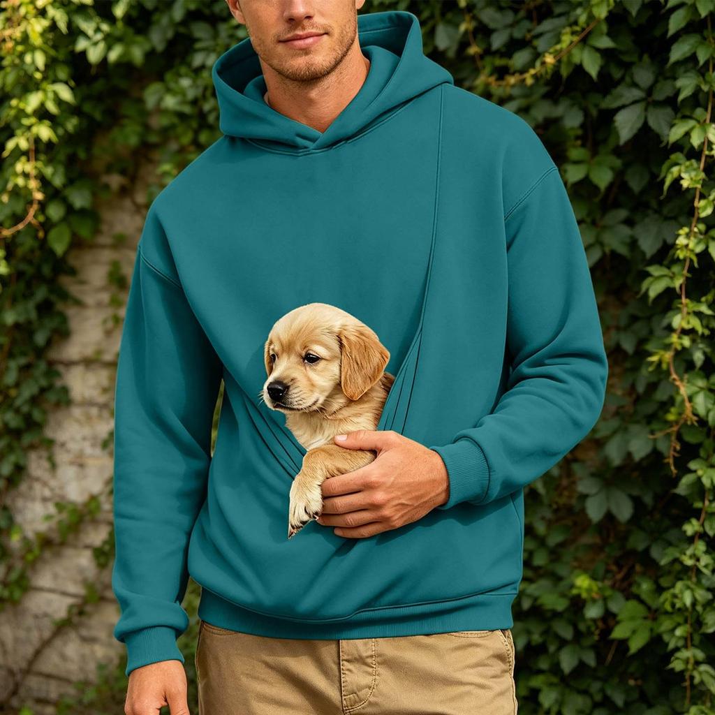 Men's Hooded Sweatshirt Loose Fit Long Sleeve with Large Front Pocket and Pet Pocket