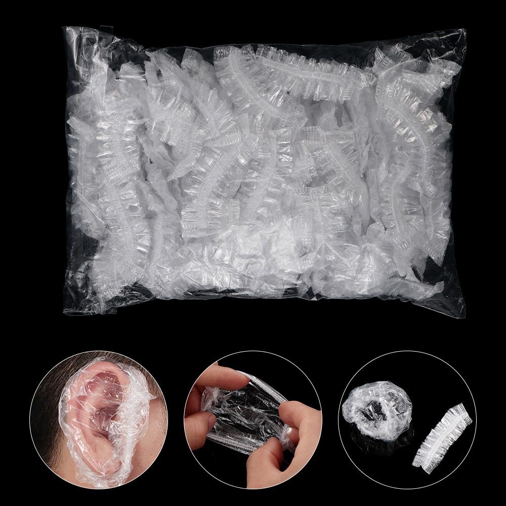 100PCS Elastic Hair Dyeing Ear Sleeve Waterproof Ear Protector Caps for Shower Salon