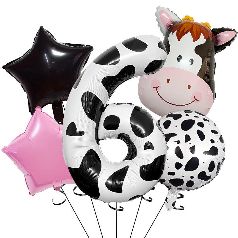 Temu Cow 40 Digital Set Farm Cow Theme Aluminum Film Balloon Set Children'S Birthday Party Arrangement