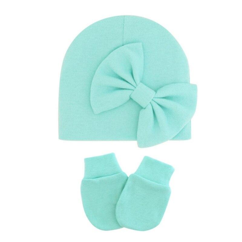 Baby Stuff Accessories Baby Girl Hat Anti-grip Gloves Set Infant Beanie Solid Big Bowknot Cap For Girls Kid Bow Hats