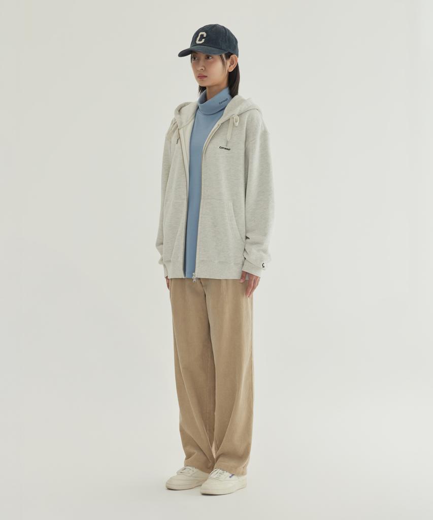 COVERNAT Small Logo Fleece Zip-Up Hoodie Oatmeal