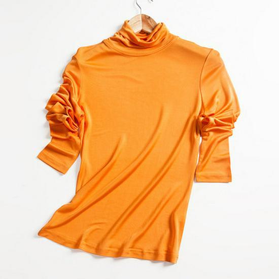 Tangge Women's Mulberry Silk Thermal High Collar Long-Sleeve Top