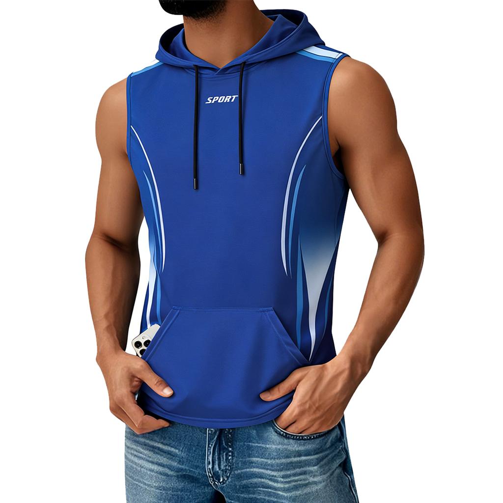 Herren Bedrucktes Kapuzentop Mit Taschen Herren Freizeit Sport Schnelltrocknendes Ärmelloses Top