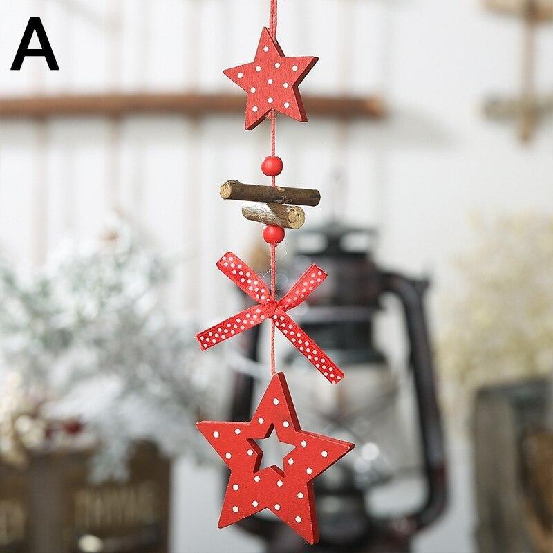 2Pcs Christmas Tree Baubles Wood Pendants Stars Family Christmas Decorations Creative Bow Love Pendant