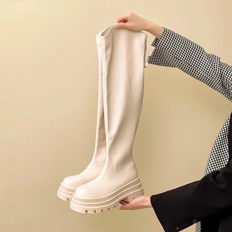 2024 Brand New Female Platform Thigh High Boots Fashion Slim Chunky Heels Over The Knee Boots Women Party Shoes Woman