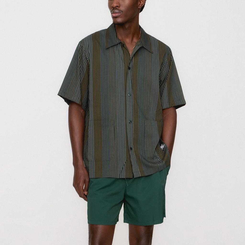 Kith Seersucker Boxy Collared Overshirt Stadium Men Tops Green KHM033372-302