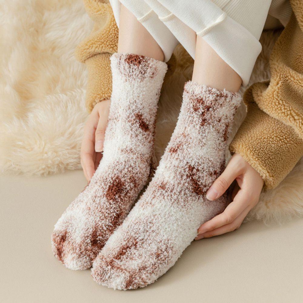 Winter Coral Fleece Tie Dye Mid Tube Socks Korean Style Socks Apparel Accessories Women Socks