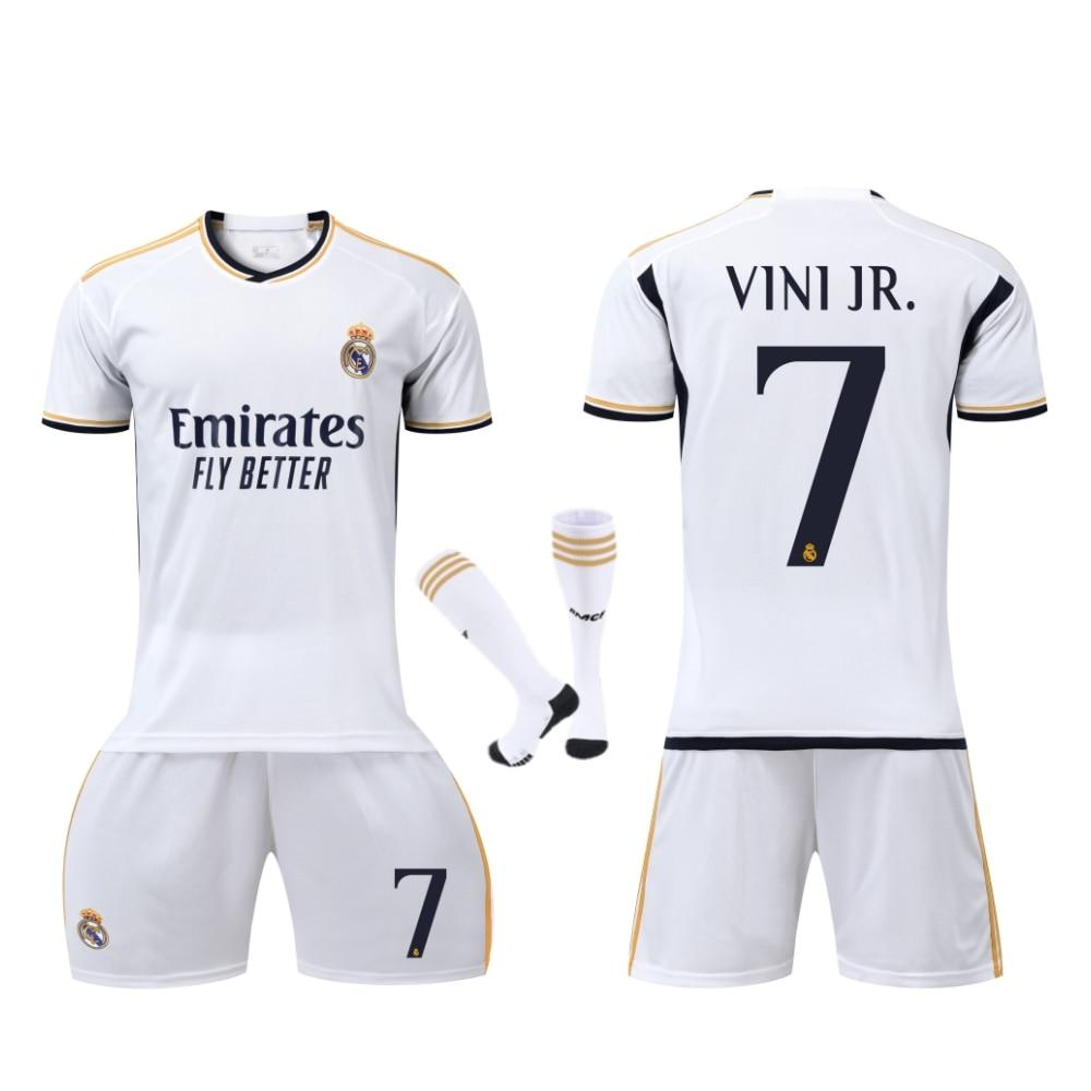 Real Madrid Vinicius Kids Soccer Jersey White Youth Sports Equipment