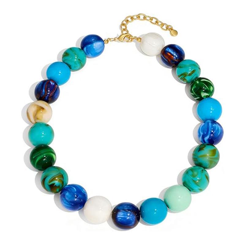 20Mm Colorful Chunky Bead Necklaces For Women Trendy Boho Collar Statement Choker Summer Beach Jewelry Birthday Gift For Her