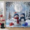 Christmas Snowman Shower Curtain Christmas Tree Winter Snow Christmas Gift Polyester Shower Curtains Bathroom Decor with Hooks