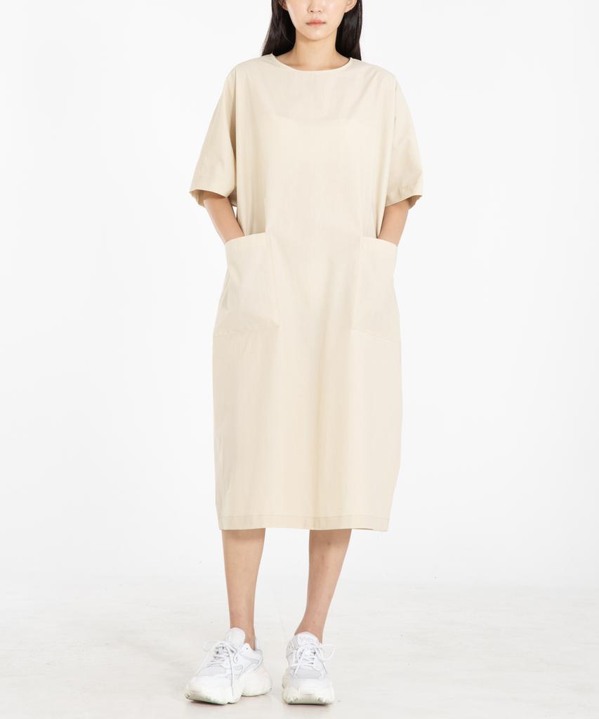 RAW TO RAW Wrd043 Crispy Cotton Pocket Dress (Apricot)