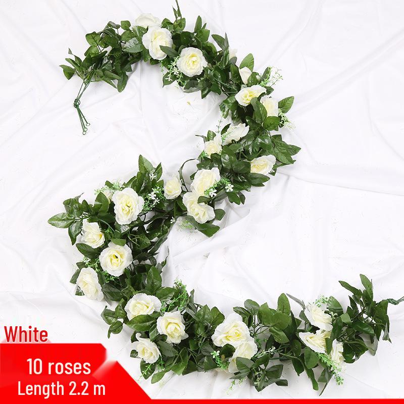 Artificial Rose Vine Ceiling Decor with Rattan for Living Room and AC Pipe Cover