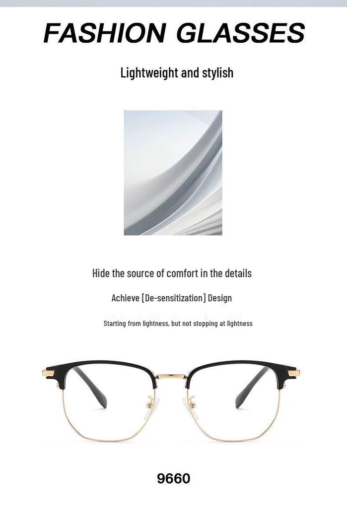 2026 TR90 Ultra-light Semi-rim Browline Blue Light Blocking Business Glasses Frame