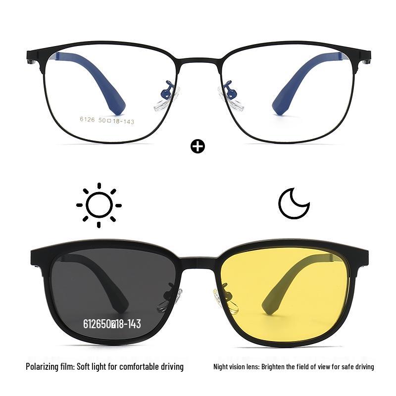 Unisex korejské magnetické klipové brýle: Sluneční brýle pro denní a noční vidění, kompatibilní s dioptrickými brýlemi.