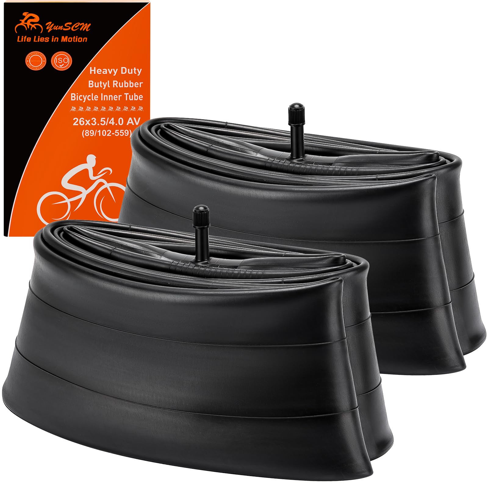 

YunSCM 2-Pack 26x4.0 Inner Tubes, Thick Wall, 32mm Schrader Valve, 26x3.5/4.0 Bicycle Tubes, Suitable for 26x3.5/26x4.0 Mountain Bikes and Fat Bikes