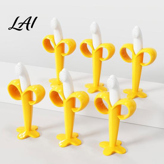 Baby Grasping Toys Banana Silicone Teether Toothbrush Chew Toy with Raised Particles Food-Grade Gum Massaging Teethers BPA-Free Oral Care