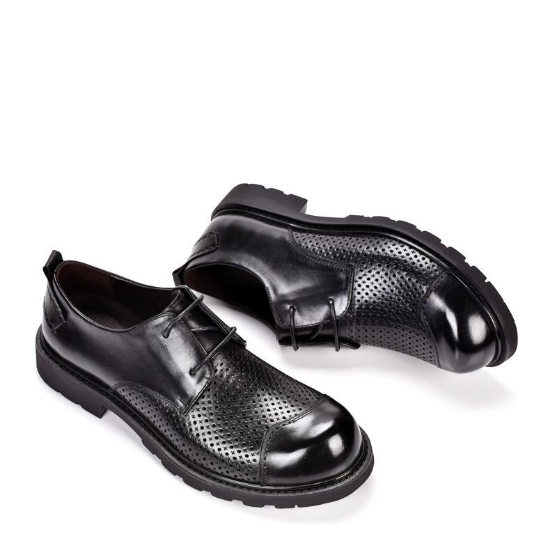 Men s Hollow Leather Round Toe Sandals - Trendy, Versatile, Breathable, Perforated, Thick Sole Shoes 42