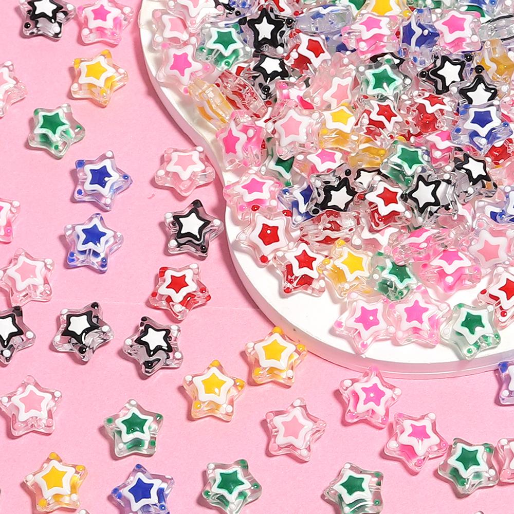 5Pcs Five-pointed Star Glass Beads Dopamine Style Beads Color Hand Painted Spacer Bead DIY Bracelet Jewelry Making Accessories