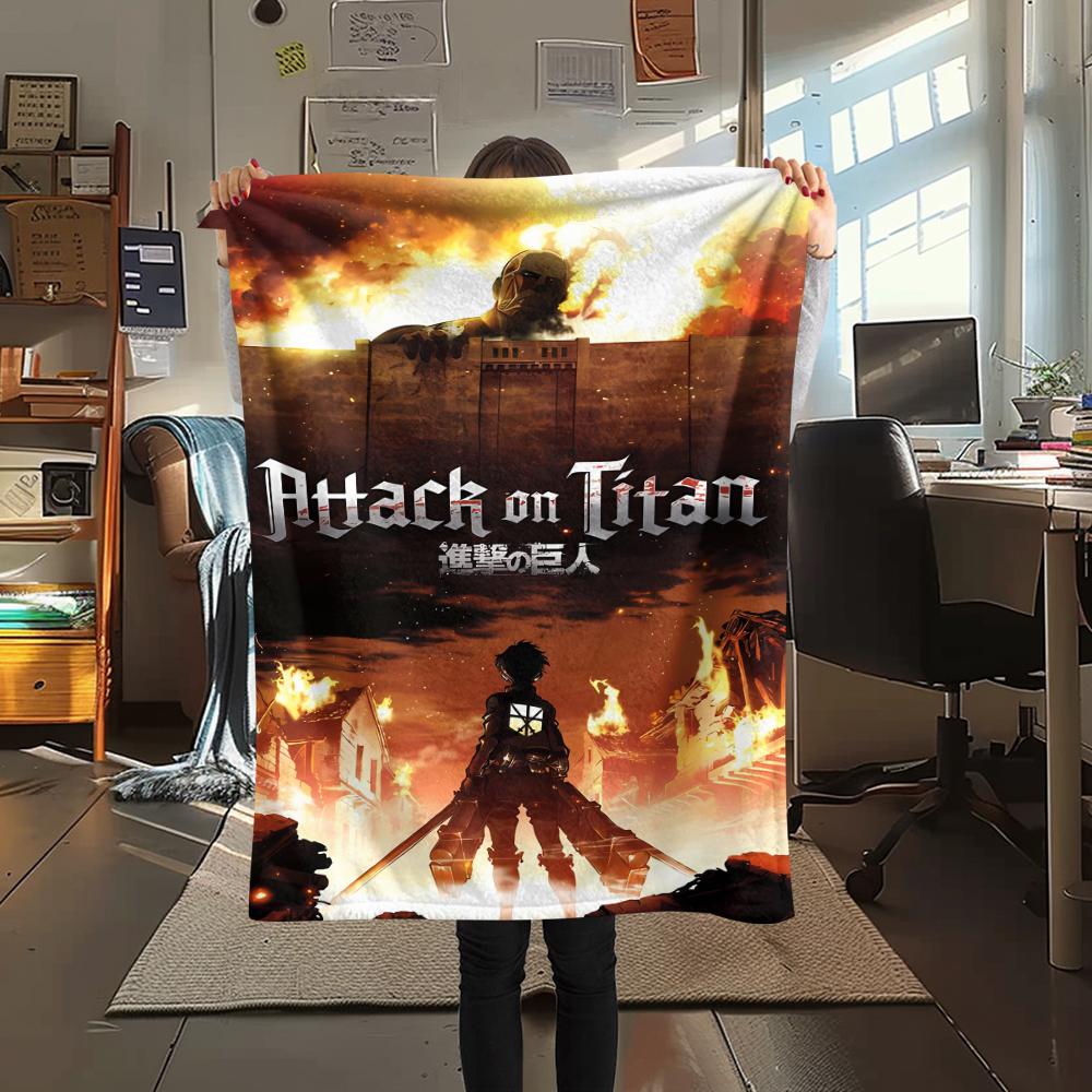 1PC Attack On Titan Print Flannel Blanket, High Quality All Seasons, Home Decor, Warmth and Comfort, Perfect for Christmas Gifts