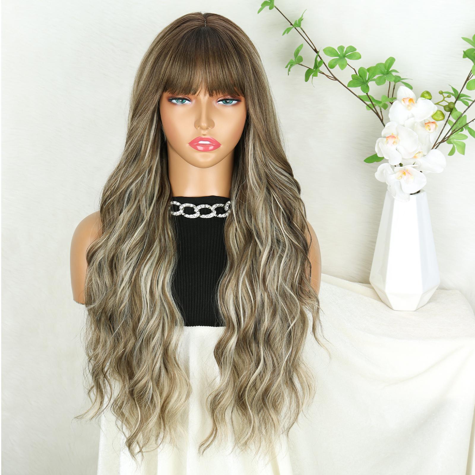 

Длинные волны MERISIHAIR, синтетические парики, волнистый парик с челкой, шоколадно-каштановые волосы для женщин, термостойкий парик для повседневного использования 65cm