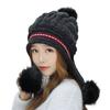 Girls Thicken Ski Snow Cap Fur PomPoms Winter Women Beanie Hats Female Skullies Warm Gloves + Knit Hat Set