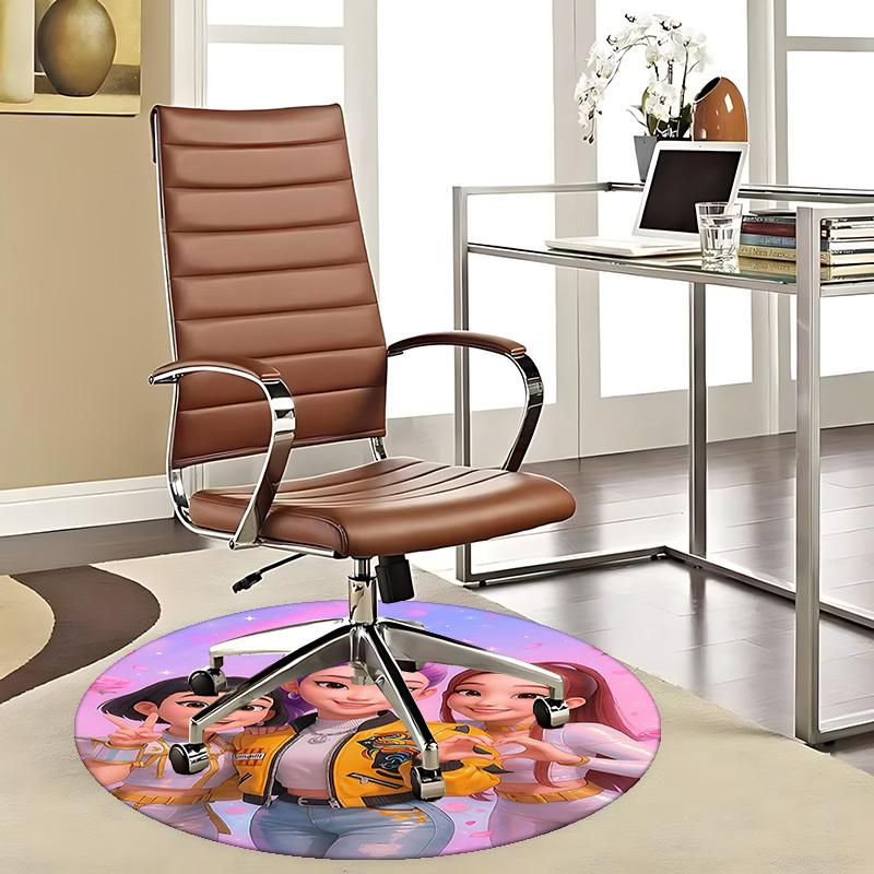 1pc Anime Design Round Carpet - Office Chair Mat with Heart-Shaped Hand Gesture and Floral Print, Suitable for Home Decor, Gaming Room