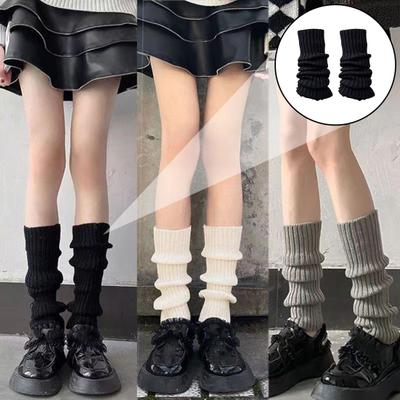 1 Pair Winter Calf Covers Knitted Anti-slip High Elasticity JK Lolita Style Solid Color Piled Socks Elastic Thickened Daily Wear Sports Leg Warmers