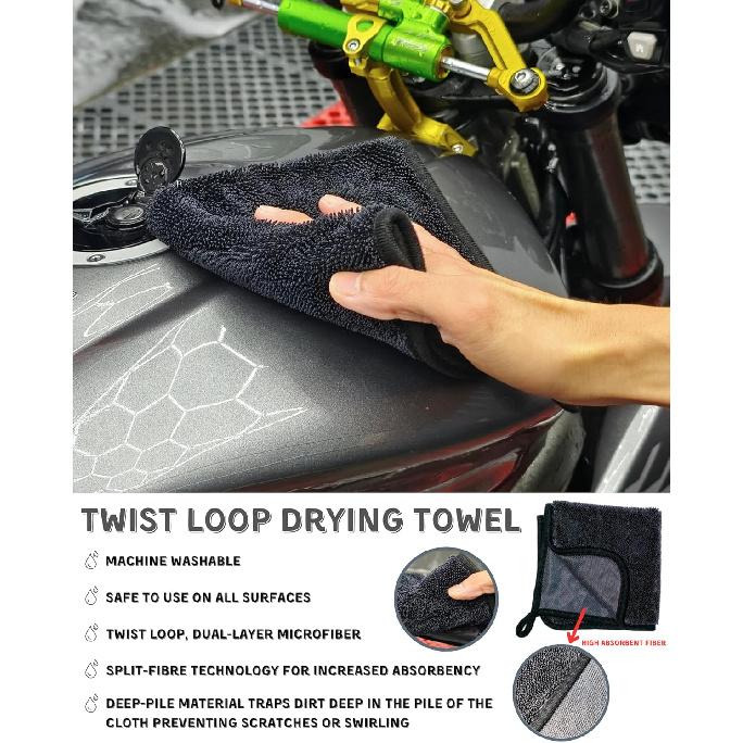 8 Pack Motorcycle Cleaning Kit - Professional Safe For Chrome/Engine/Tires, Hard Reach Brush, Microfiber Mitt, Detailing Tools, Drying Towel & Wax