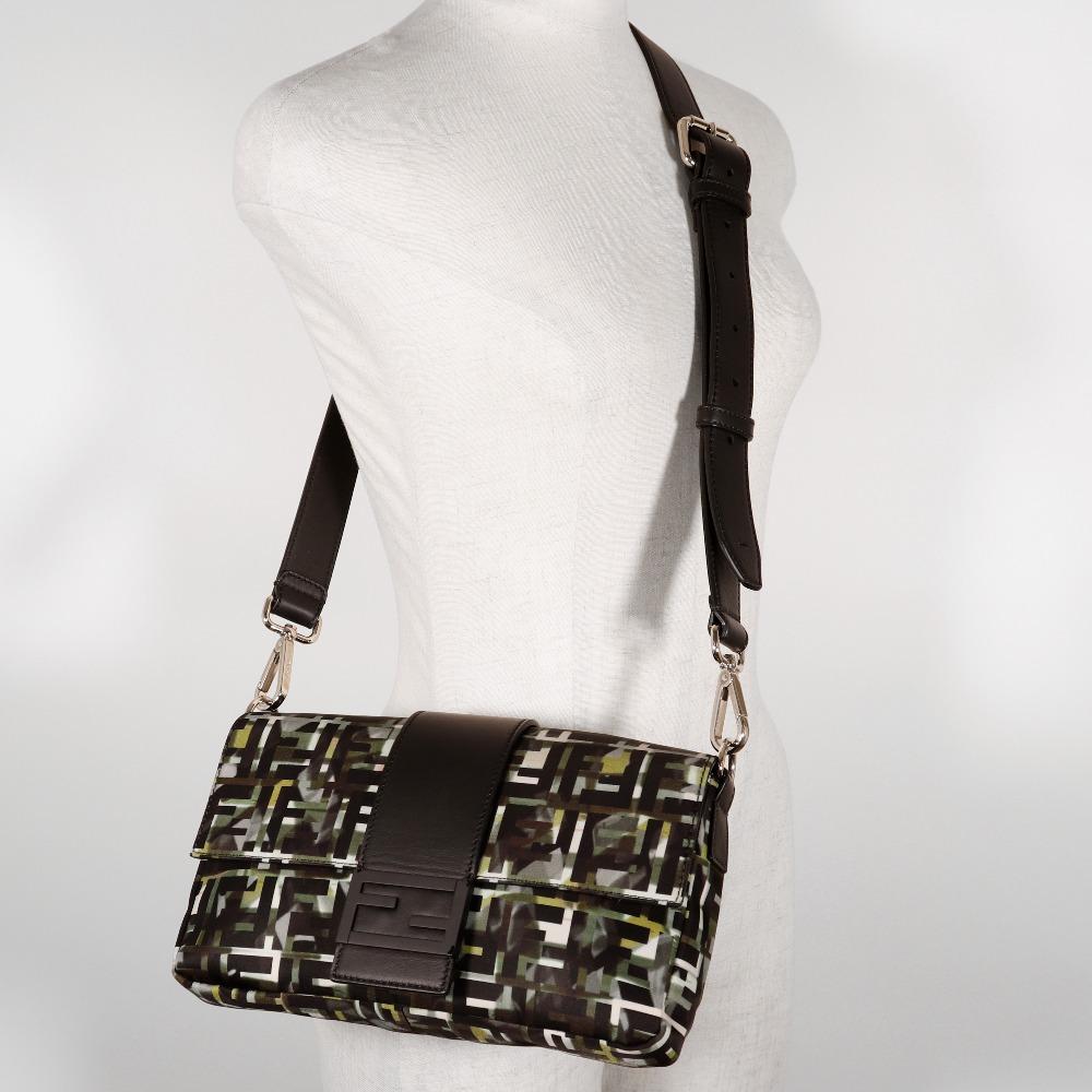 Fendi Mamma Bucket Shoulder Bag 7VA472 3WAY Body Clutch Zucca Camouflage Pattern Black Nylon Unisex Used