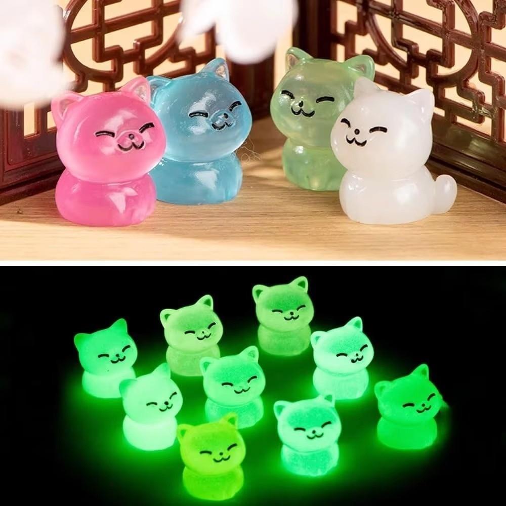 Resin Luminous Cat Figurines Tiny Miniature Lucky Cat Cute Glow Dark Ornaments for DIY Home Decor