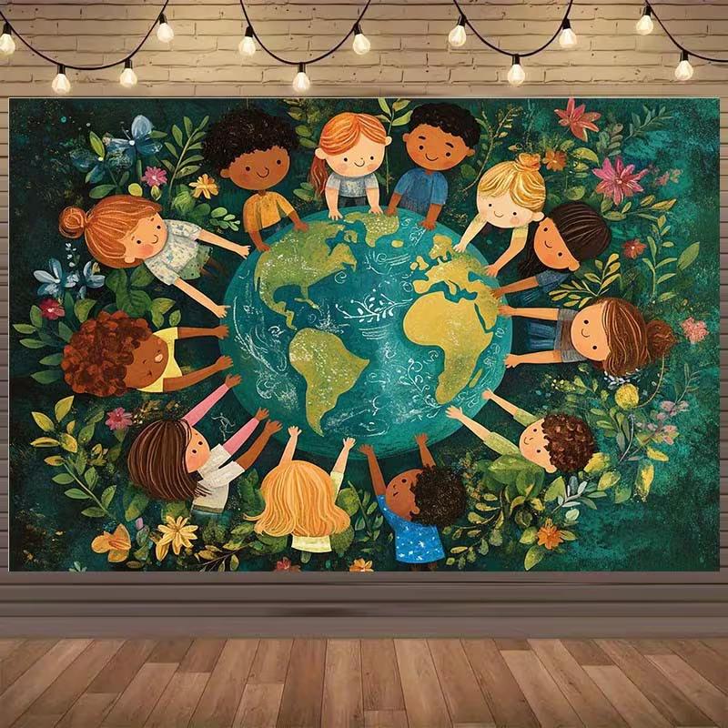 

2D Unity Kids Earth Tapestry, Green Nature & World Peace Wall Art 47.2x31.5inch/120*80cm