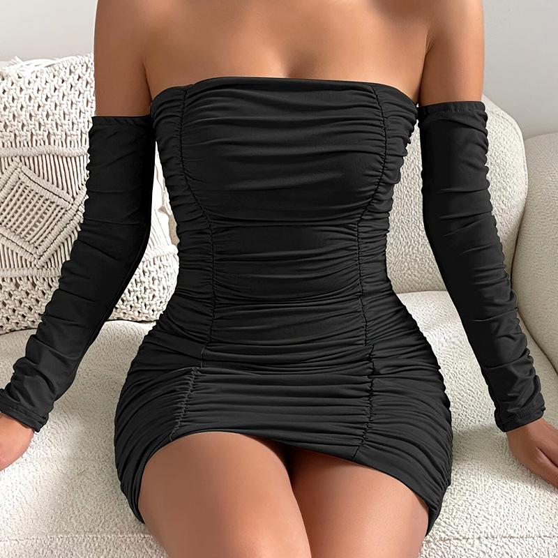 

Женское плиссированное платье с открытыми плечами – европейский и американский стиль, сексуальный осенне-зимний топ-труба