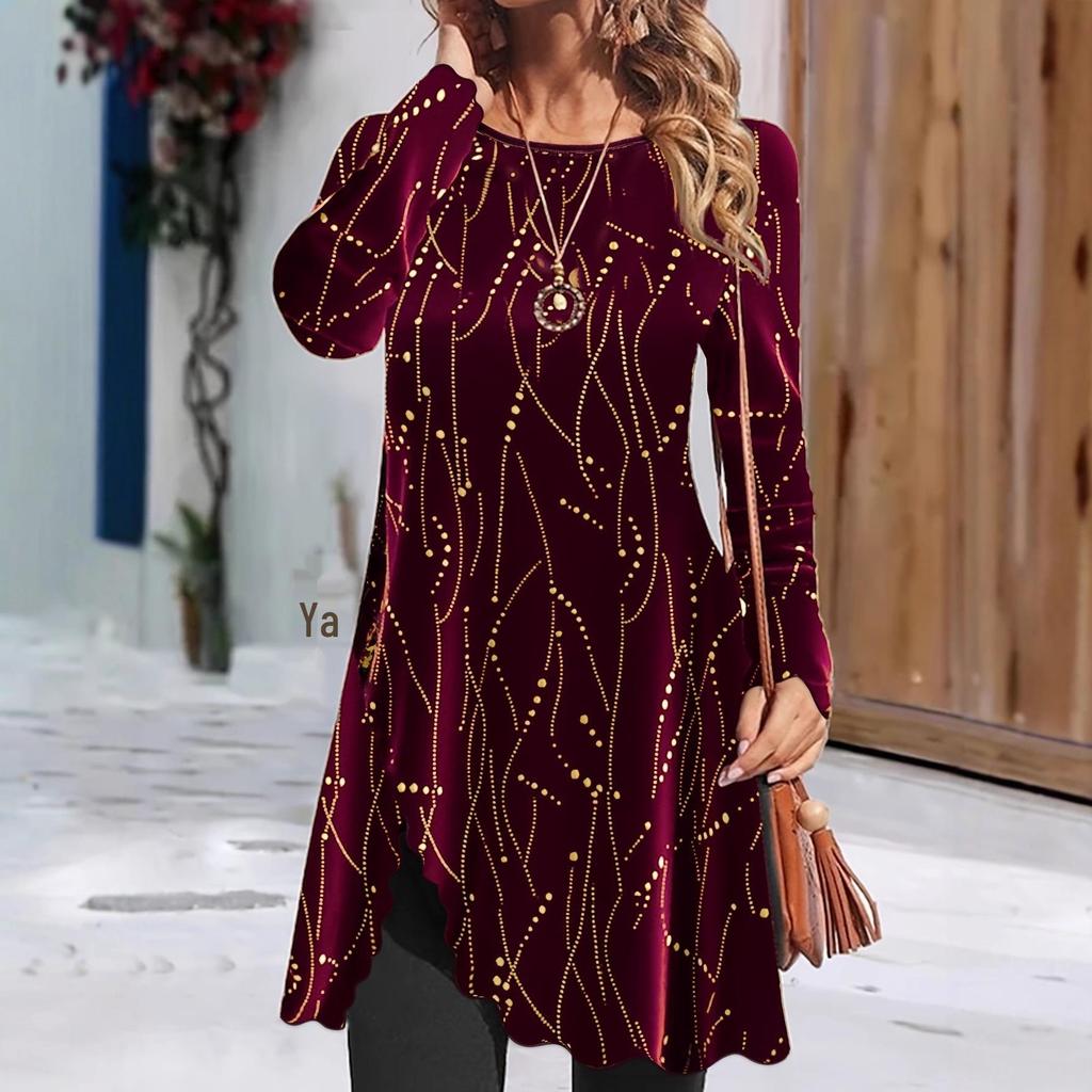 Women's Plus Size Christmas Print Long Sleeve Mid-Length Dress - Autumn/Winter Casual Fashion