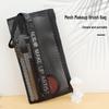 Stylish large makeup brush bag with transparent breathable mesh for portable storage.