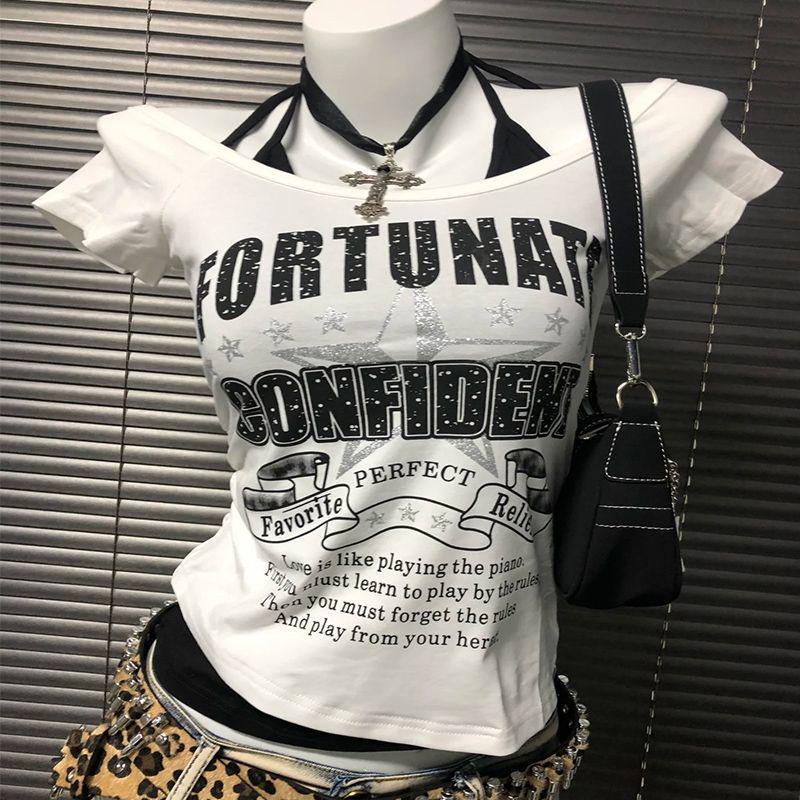 

American Retro Vintage Niche Design Tie-Up Cropped T-Shirt - 2025 Summer Edition S