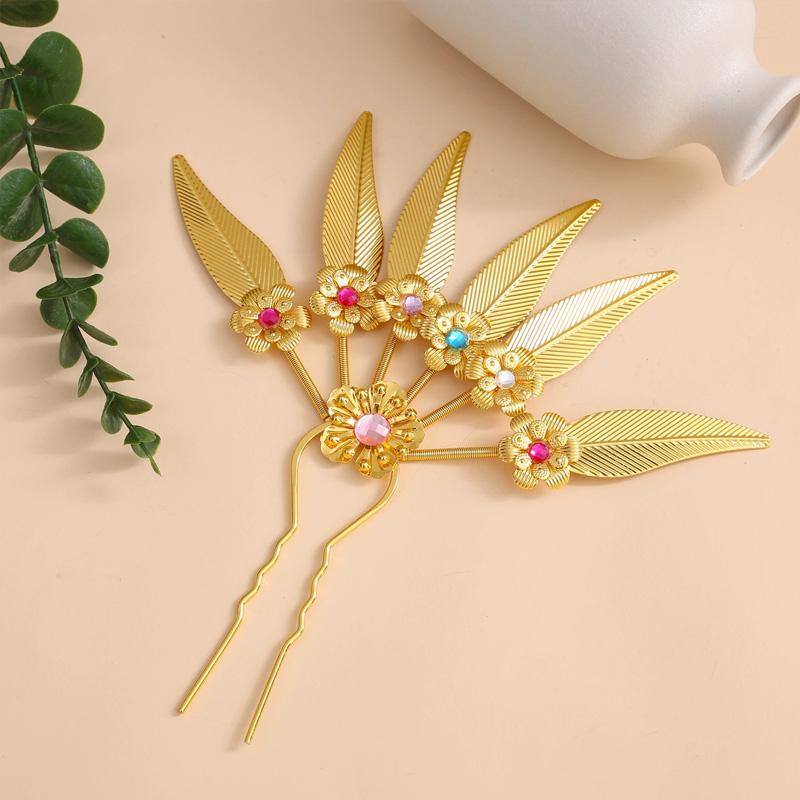 1PC Jewelry Ornaments Ethnic Rhinestone Hair Accessories Flower & Leaf for Women Headdress Hairpin