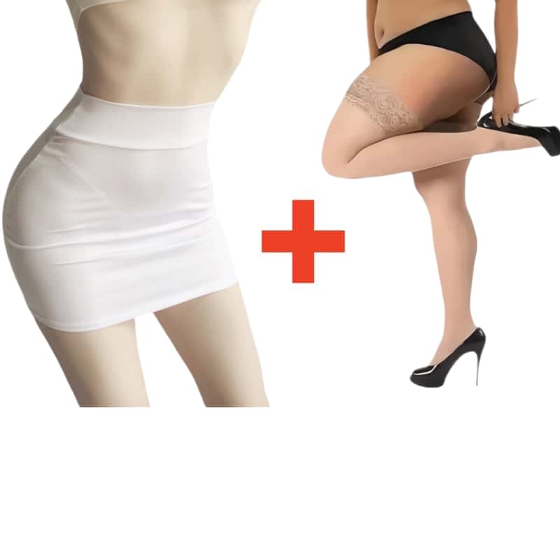 2PCS/SET Women High Waist Pencil Mini Skirts+Stockings Dress Set,Sexy Casual Wrap Hips Black Short Skirt and Pantyhose