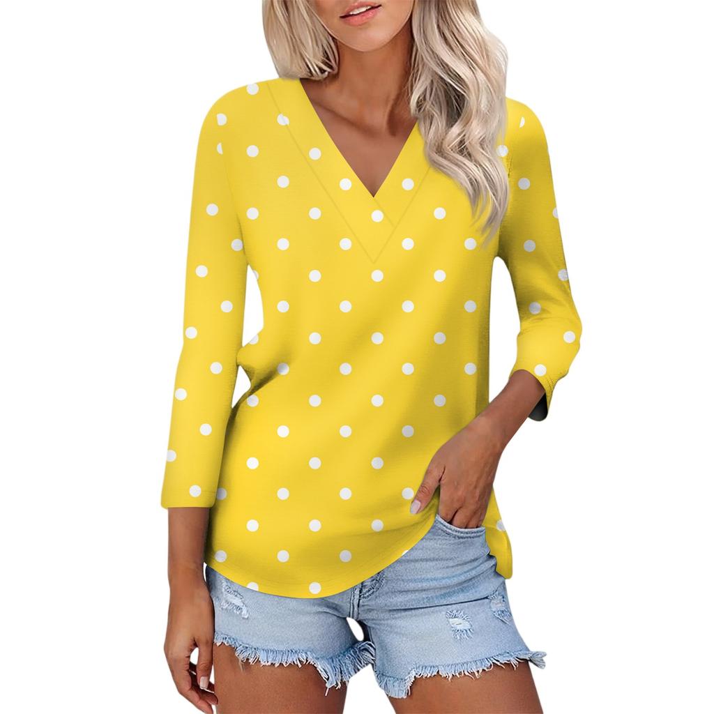 Women's Casual Fashion Sexy Comfortable V-neck Spotted Three-quarter Sleeve Top