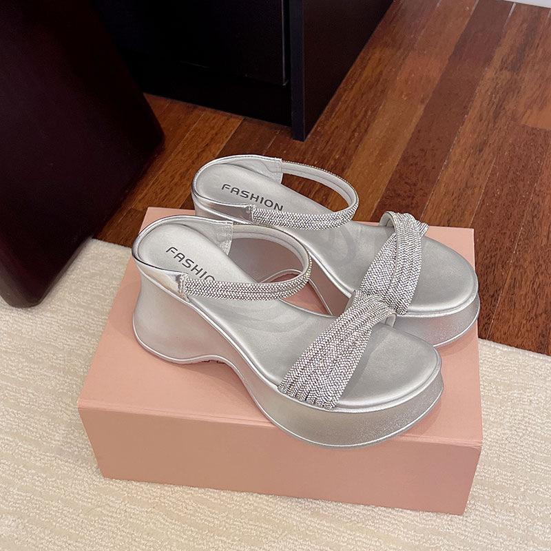 

Muffin platform sandals women wear new summer fashion rhinestone wedge sandals women 34