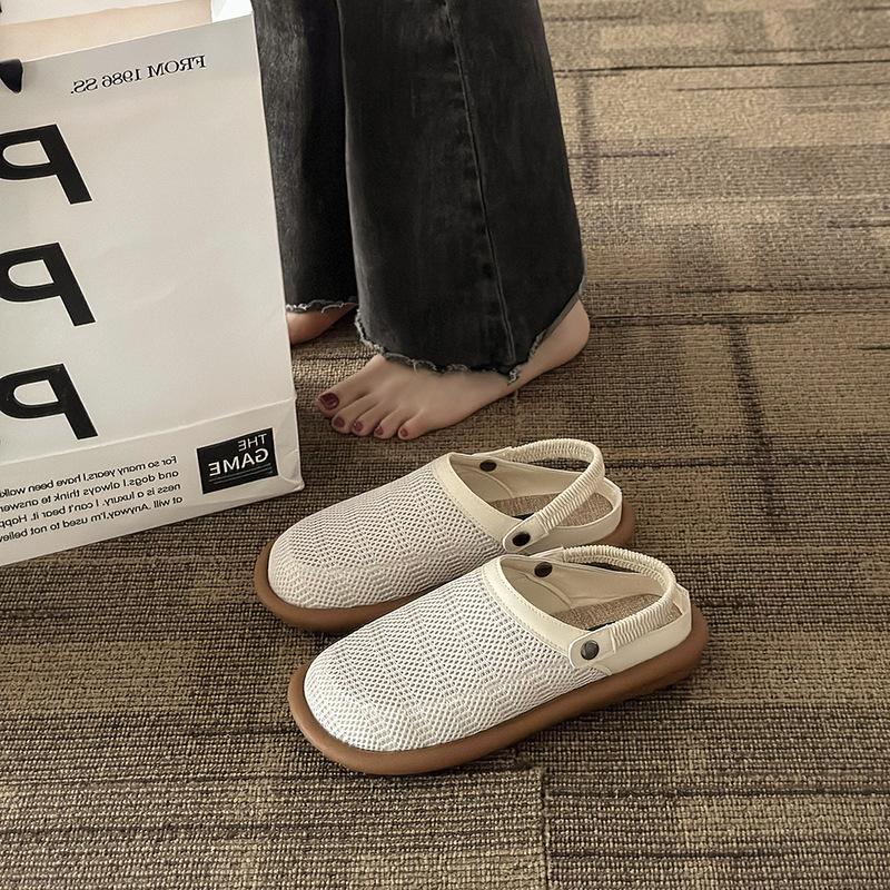 Two wear flat-soled linen sandals women's summer 2025 new mesh breathable hole shoes bag head half slippers outer wear