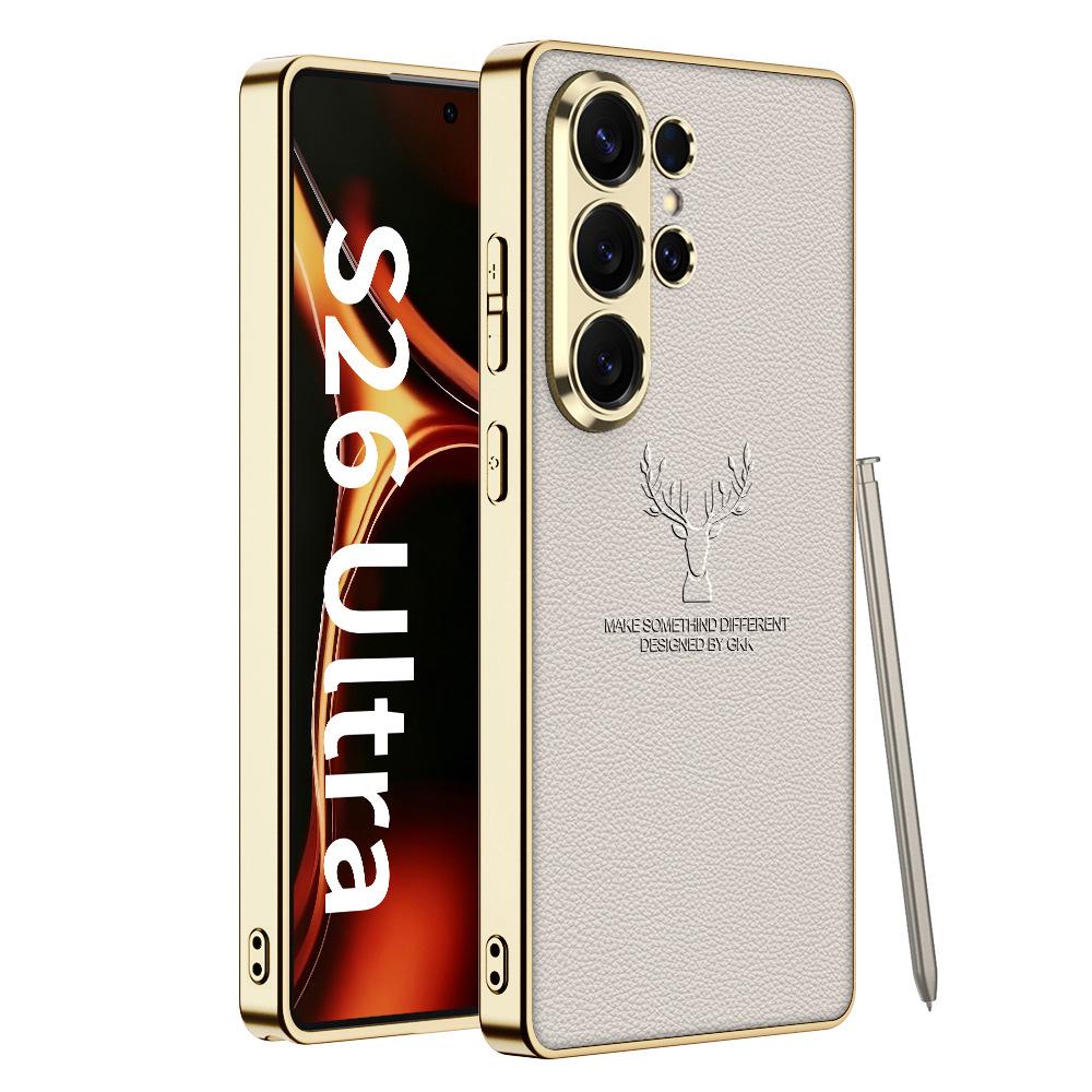Samsung S26ultra Elk Mobile Phone Case Electroplated Plain Leather Mobile Phone Case, High-end Men's and Women's Protective Case.