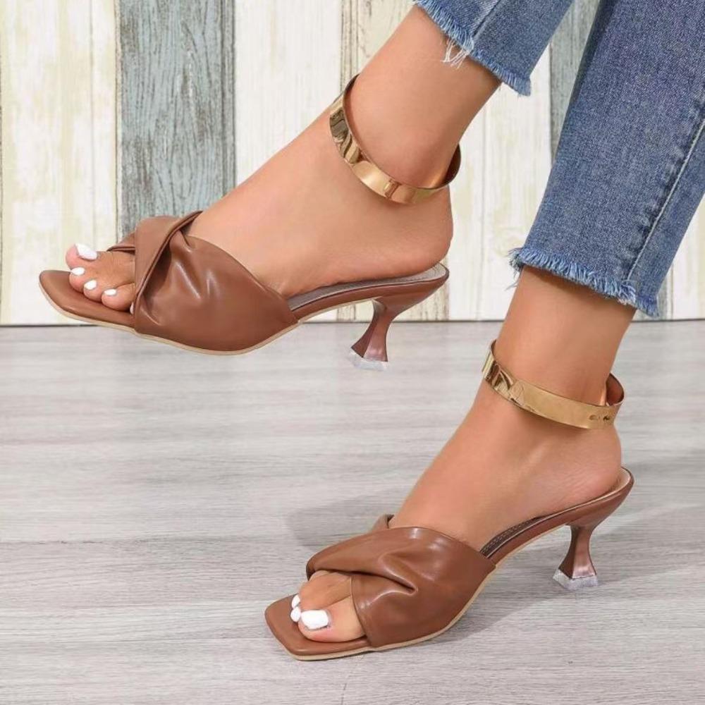 

Сексуальные мюли с острым носком на высоком каблуке, женские тапочки, модные разноцветные слипоны, летние сандалии для вечеринок, обувь для стриптизерш 43 шоколадный